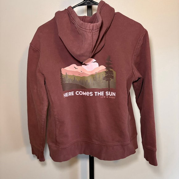 Women's Life is Good Maroon Pink Graphic Zip-Up Hoodie S - Picture 4 of 7